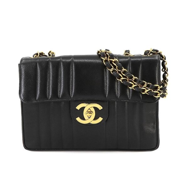 CHANEL Handbags - CHANEL Mademoiselle Chain Shoulder Bag Caviar Skin Leather Black Gold Hardware V